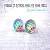 12mm Rainbow Iridescent Mermaid Dragon Scale Stud Earrings Stainless Steel or Titanium Posts (Stainless Steel Posts) view 2