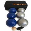BuyBocceBalls Listing -73mm Metal Petanque and Boules 6 Ball Set with 3 Plain Grind Sand and 3 Blue Balls and Black Bag view 1