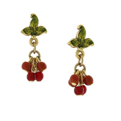 1928 Jewelry Winery Petite Burgundy Beaded Drop Earrings For Women, 14K Gold Dipped, Vinyard Inspired Wine Themed Fashion