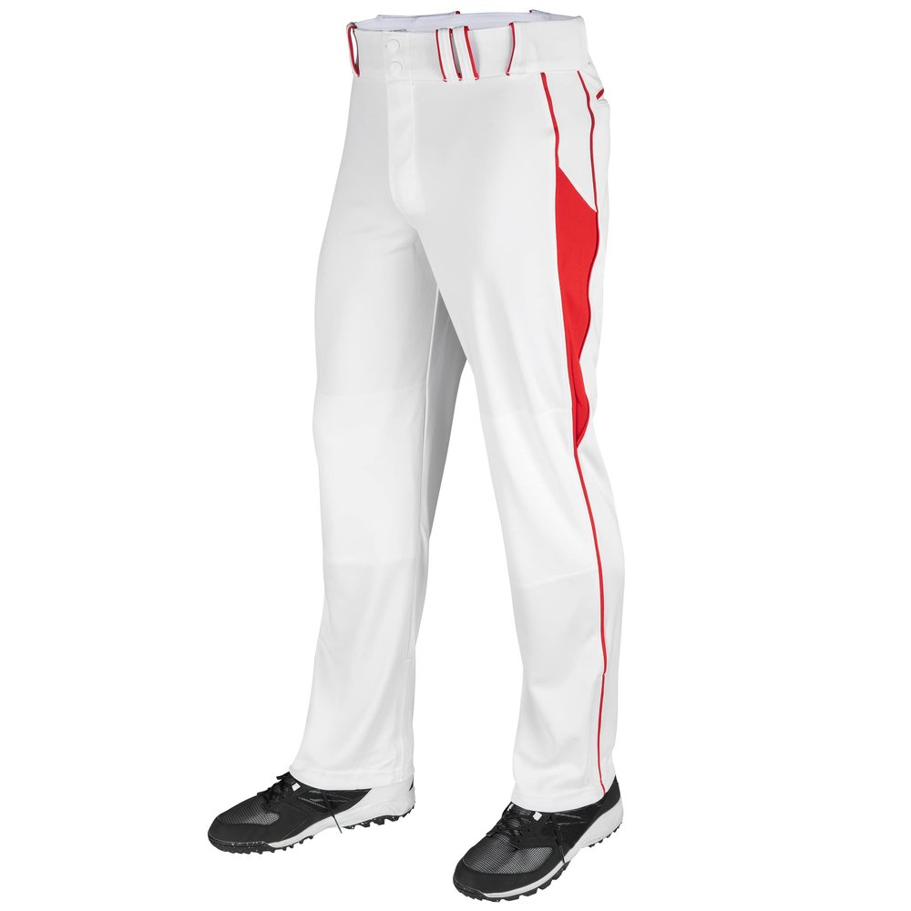 Champro Triple Crown OB2 Open-Bottom Loose Fit Baseball Pants with Adjustable Inseam and Reinforced Sliding Areas, White,Scarlet, Large