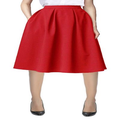 Urban CoCo Women's Knee Length A Line Midi Skirt Casual Work Elastic High Waisted Skirts with Pockets Red