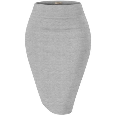 Hybrid & Company Women's Premium Nylon Ponte Stretch High Waist Pencil Suit Skirt Below Knee KSK45002 1073T Heather GR L