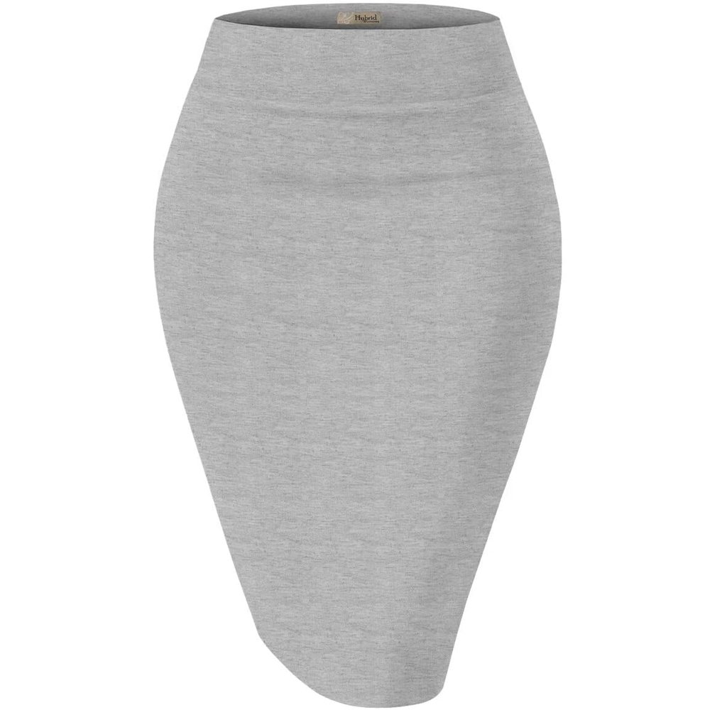 Hybrid & Company Women's Premium Nylon Ponte Stretch High Waist Pencil Suit Skirt Below Knee KSK45002 1073T Heather GR L