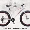 Mongoose Malus Mens and Womens Fat Tire Mountain Bike, 26-Inch Bicycle Wheels, 4-Inch Wide Knobby Tires, Steel Frame, 7 Speed Drivetrain Bicycle, Shimano Rear Derailleur, Disc Brakes, Silver/Yellow view 3