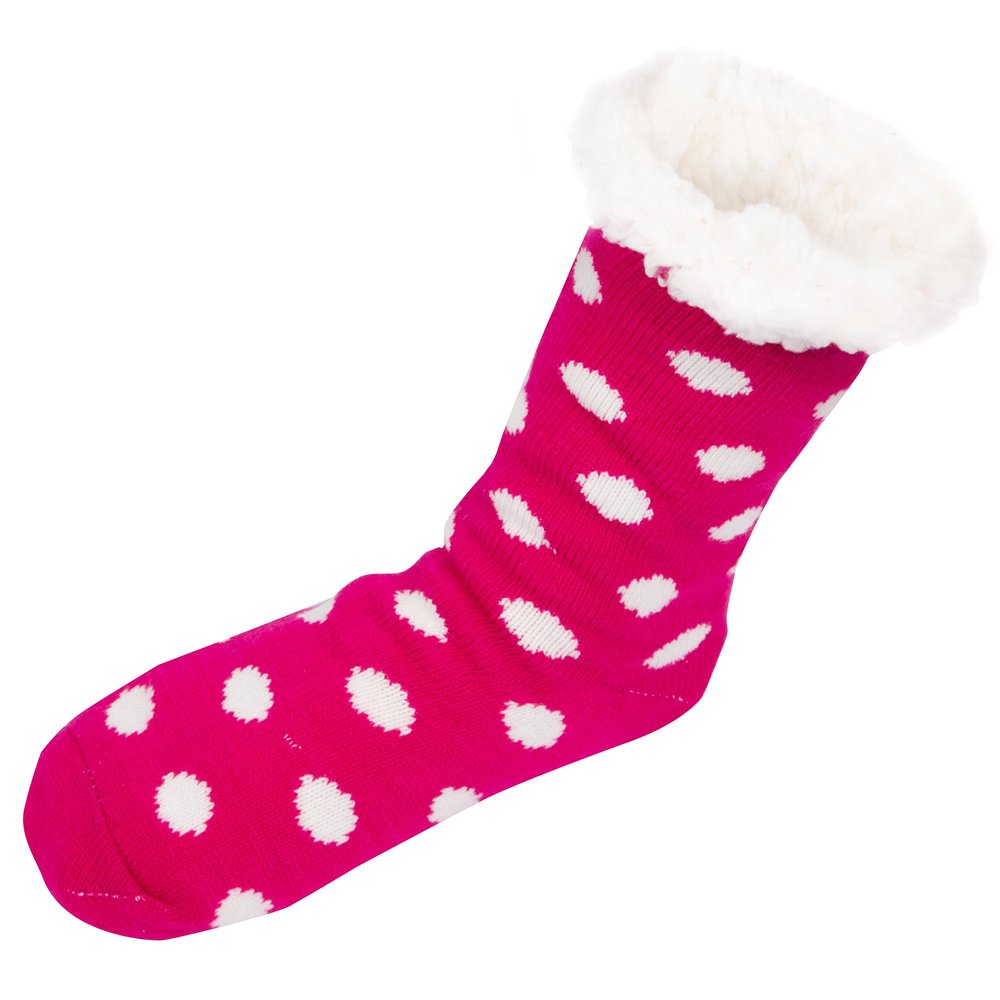 Leisureland Womens Sherpa Lined Knit Winter Fleece Cozy Slipper Socks (One Size, Polka Dots Fuchsia)