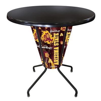 Holland Bar Stool Co. Outdoor/Indoor Pitchfork Logo with 36" Dia LED Lighted Arizona Pub Table with Black