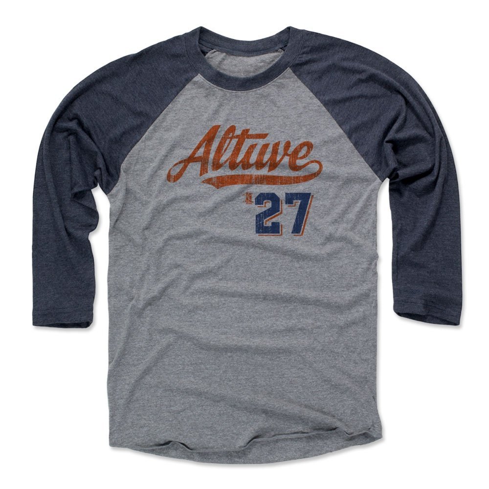 500 LEVEL Jose Altuve 3/4 Sleeve T-Shirt (Baseball Tee, Medium, Navy/Heather Gray) - Jose Altuve Script O
