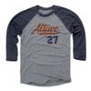 500 LEVEL Jose Altuve 3/4 Sleeve T-Shirt (Baseball Tee, Medium, Navy/Heather Gray) - Jose Altuve Script O view 1