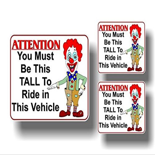 3 You Must Be This Tall to Ride Clown Vinyl Decal Set for Truck with Lift Gas Support Kit Quad Sled Deck or Lifted 4x4 Decals Stickers (CLOWN - 3 Decal Set)