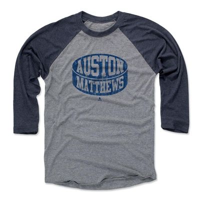 500 LEVEL Auston Matthews Baseball Shirt XXX-Large Navy/Heather Gray - Toronto Hockey Fan Apparel - Auston Matthews Puck B