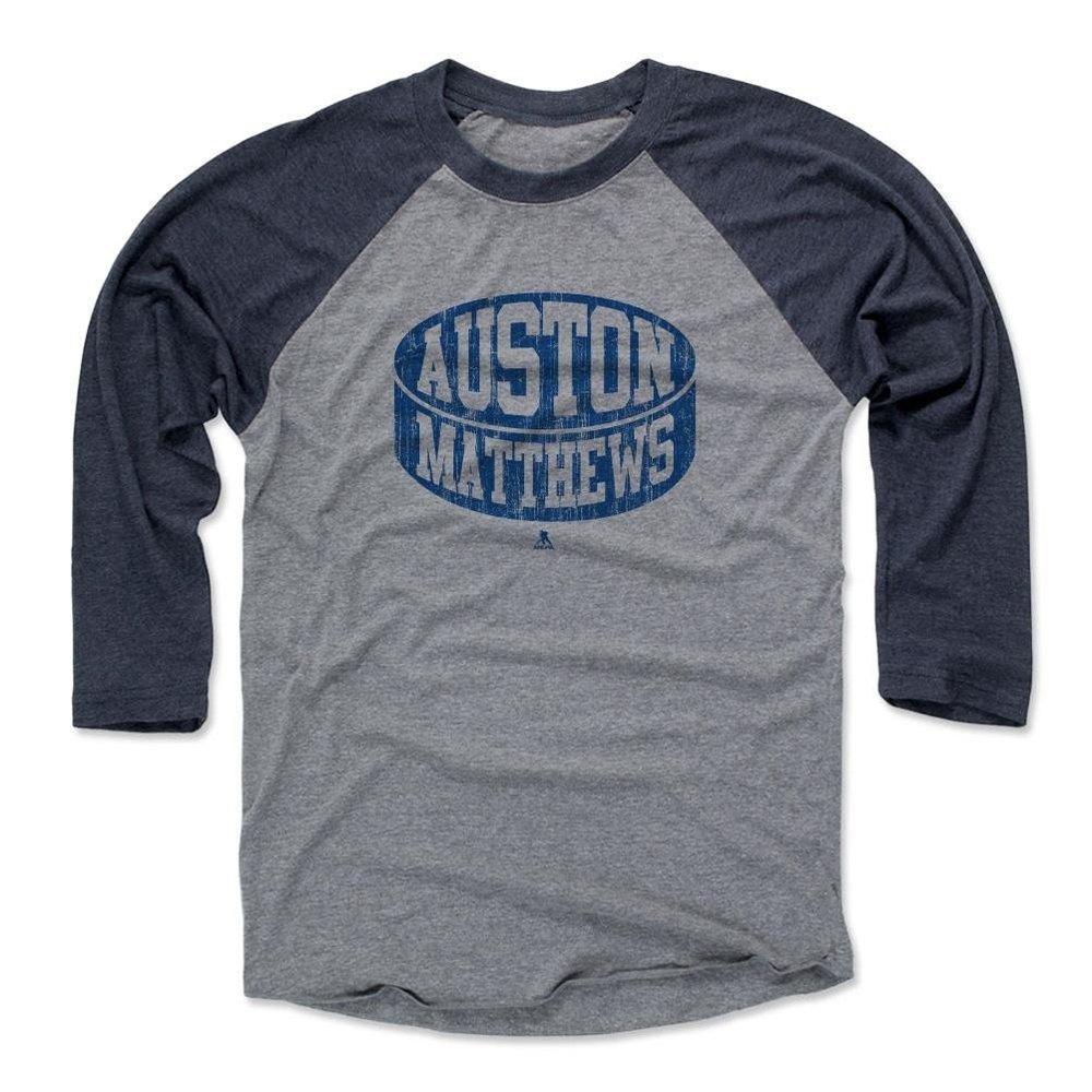500 LEVEL Auston Matthews Baseball Shirt XXX-Large Navy/Heather Gray - Toronto Hockey Fan Apparel - Auston Matthews Puck B