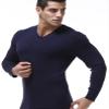 Legou Men's Solid V-Neck Slim Plus Elasticity Underwear Tops Dark Blue XXXL view 2