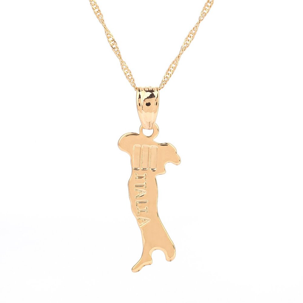 18K Gold Plated Map of Italy Necklace Pendant Jewelry for Italian