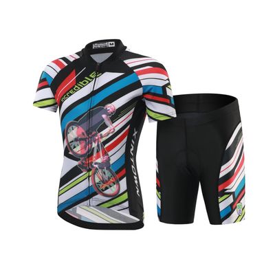 Kids Cycling Jersey Set Short Sleeve Cartoon Bike Jersey Set, (Short Sleeve Jersey + Padded Shorts)