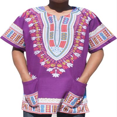 RaanPahMuang Thick Thread Chenamai Cotton Printed Afrikan Dashiki Boubou Shirt, X-Large, Purple
