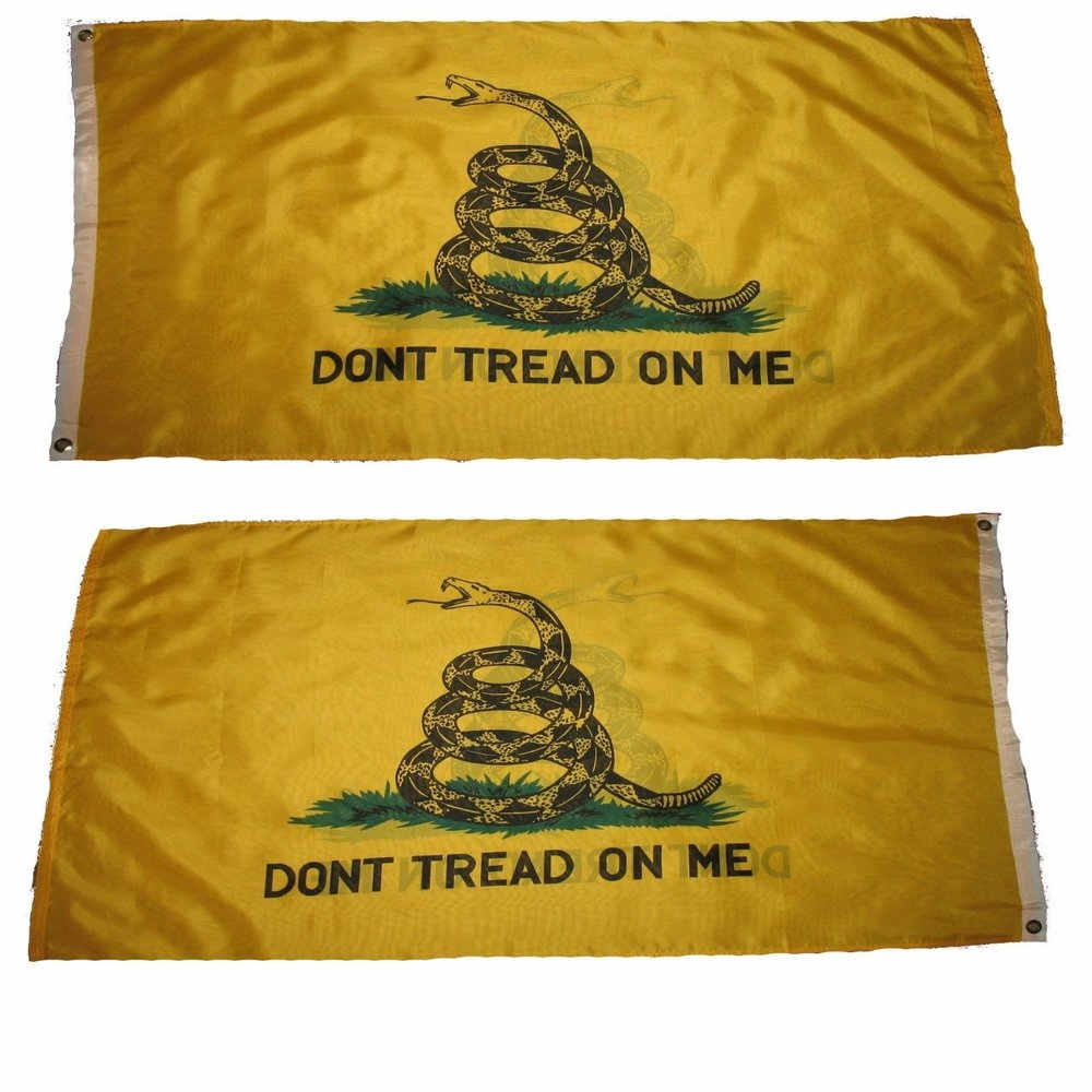 3x5 Gadsden Don't Tread on me Yellow Snake Double Sided 2 Faced 2-ply Nylon Polyester Wind Resistant Flag 3x5ft gift set includes lapel pin and military grade flag clips
