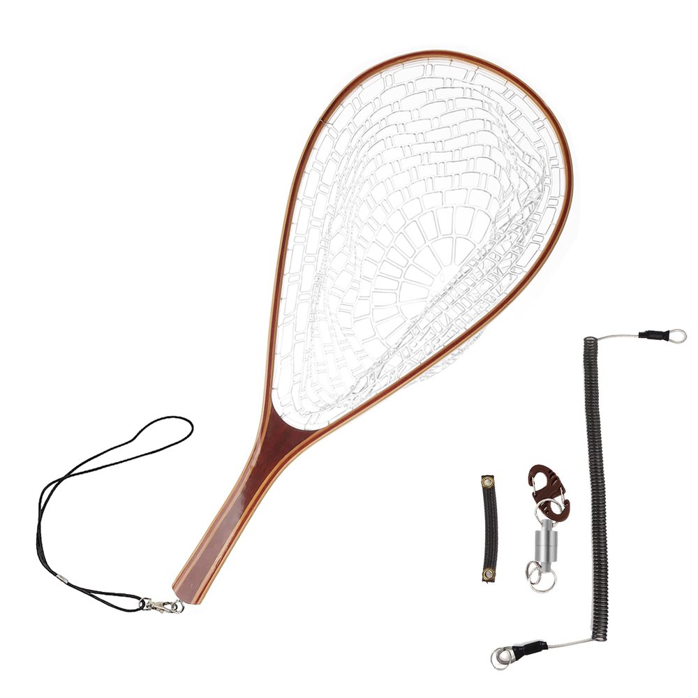 Aventik Fly Fishing Net Landing Wooden Rubber Ghost Net Magnetic Release Catch & Release (HWRN5&Magnet)