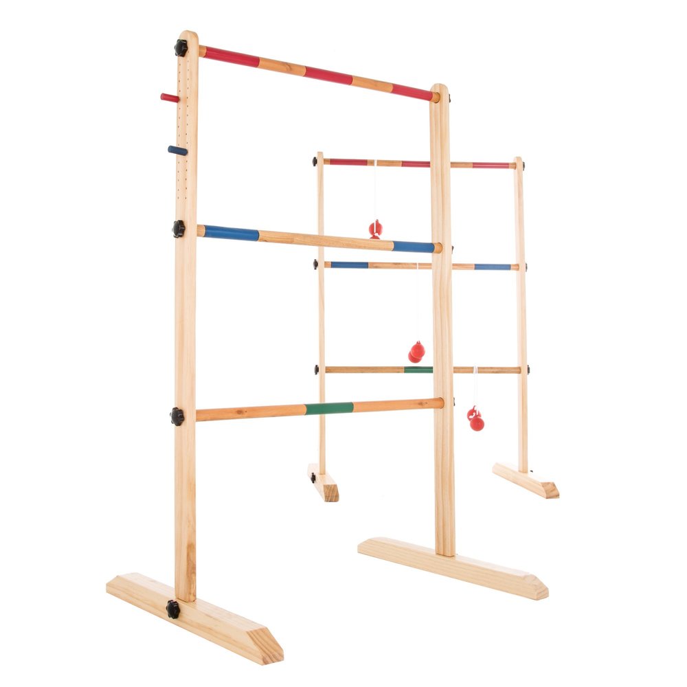 HEY! PLAY! Ladder Toss Game - Outdoor Set with 6 Bolas and Storage Bag - Great Backyard Activity for BBQ or Tailgate - Fun for Kids and Adults (Wood)