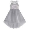 KB11 Girls Dress Gray Sequined Tulle Hi-lo Wedding Party Dress Size 7 view 1