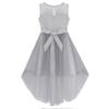 KB11 Girls Dress Gray Sequined Tulle Hi-lo Wedding Party Dress Size 7 view 2