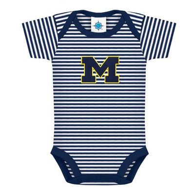 Creative Knitwear University of Michigan Wolverines Outline Block M Striped Baby Bodysuit Navy