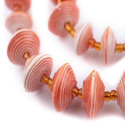 Recycled Paper Bead Necklace from Uganda - Fair Trade African Woman's Jewelry - Necklace with Clasp (Red & White)