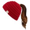 C.C Children Kids Beanie Chunky Thick Stretchy Knit Beanie Pony Tail Hat for Kid Ages 2-5 (MB-847-KIDS) (red) view 1