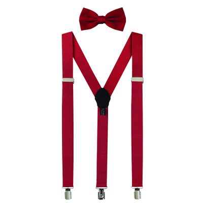 LUTHER PIKE SEATTLE Mens Bow Tie and Suspenders Set  Adjustable Y-Back Suspenders for Tuxedo or Suit Pants  Classic Accessory for Wedding, Prom, Party or Daily Wear - Burgundy