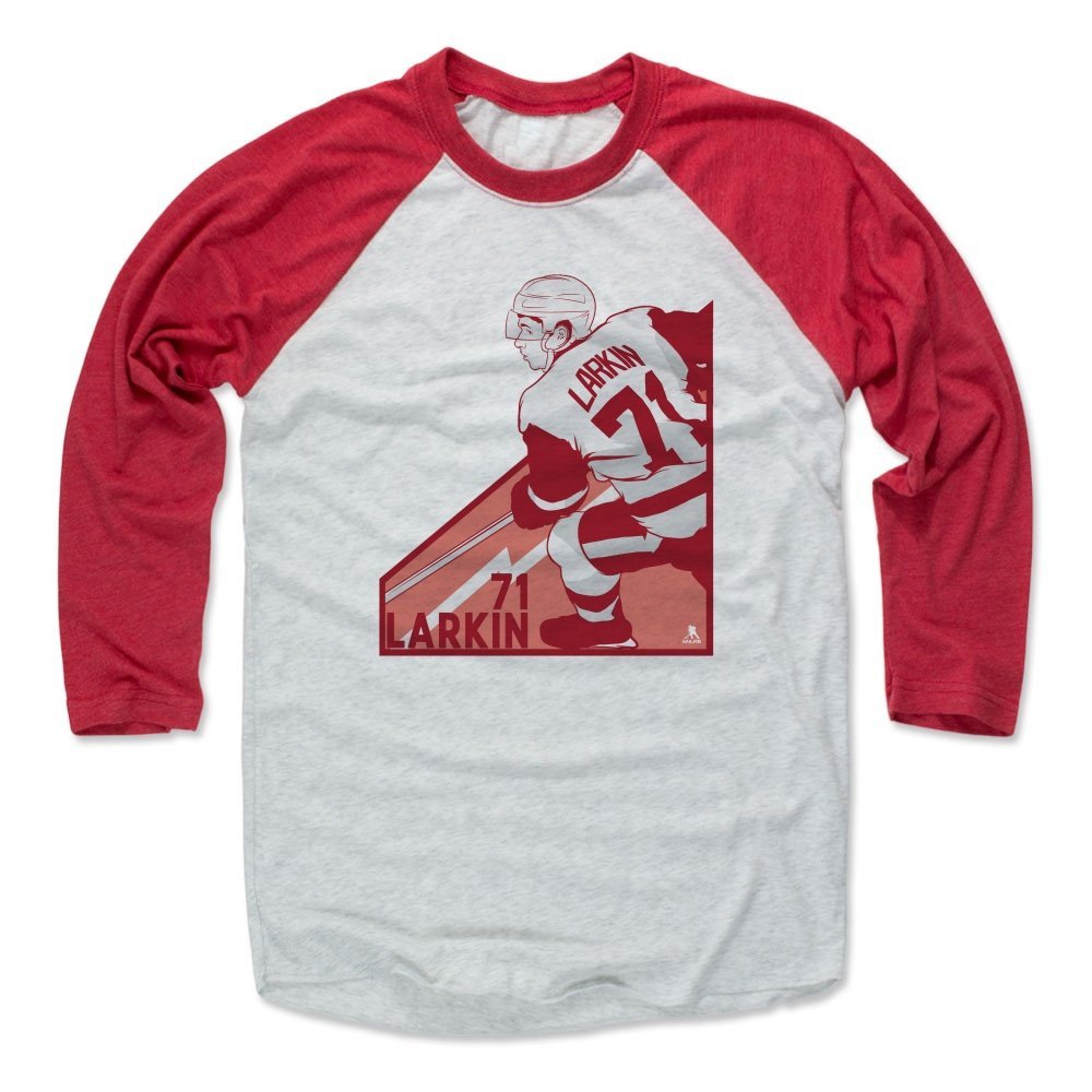 500 LEVEL Dylan Larkin Tee Shirt (Baseball Tee, XXX-Large, Red/Ash) - Detroit Raglan Tee - Dylan Larkin Angle R