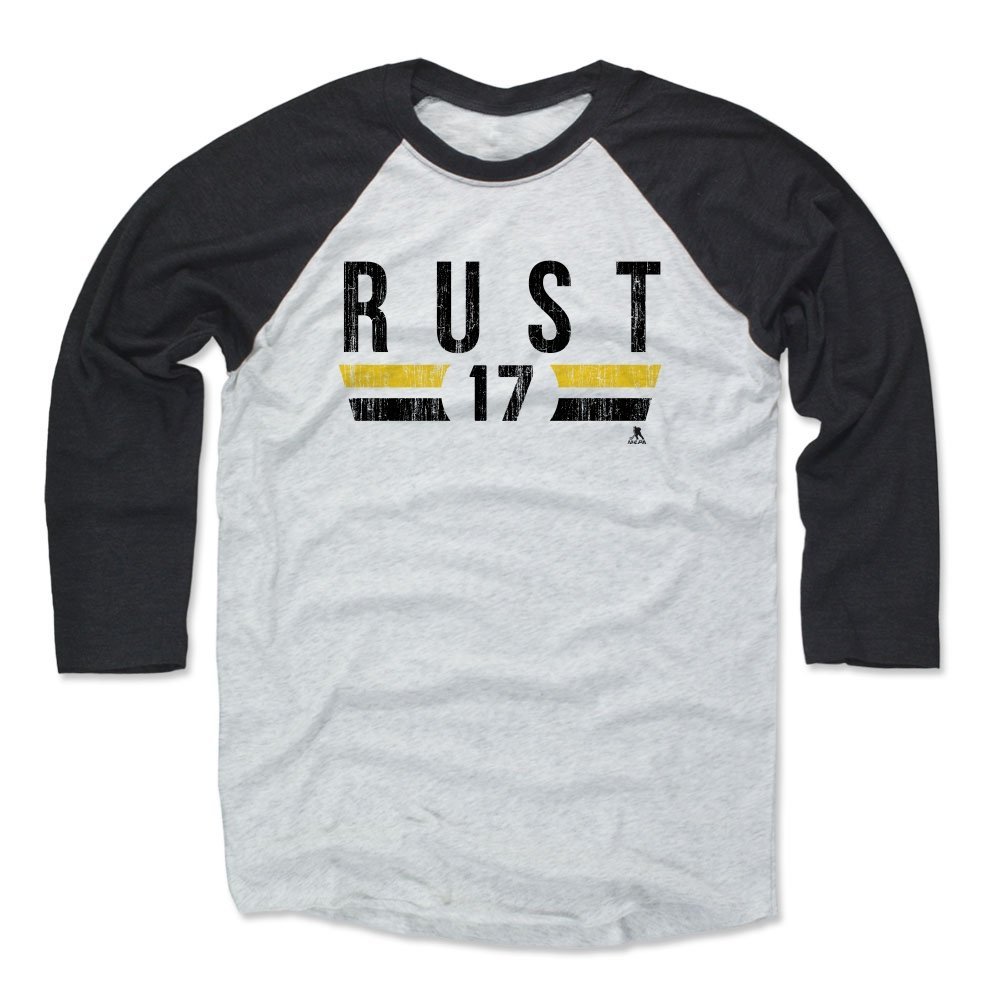 500 LEVEL Bryan Rust Tee Shirt (Baseball Tee, XXX-Large, Black/Ash) - Pittsburgh Raglan Tee - Bryan Rust Font YK