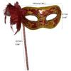 AZYOUNG Woman's Christmas Halloween Black Purple Red White Feather Flower Plastic Masquerade Mask on Stick,(Red) view 2