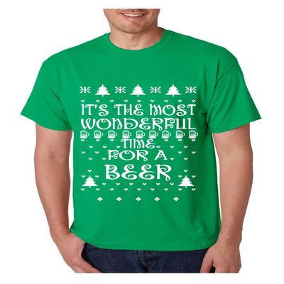 ALLNTRENDS Men's T Shirt It's Most Wonderful Time for Beer Ugly Sweater Xmas (M, Irish Green)
