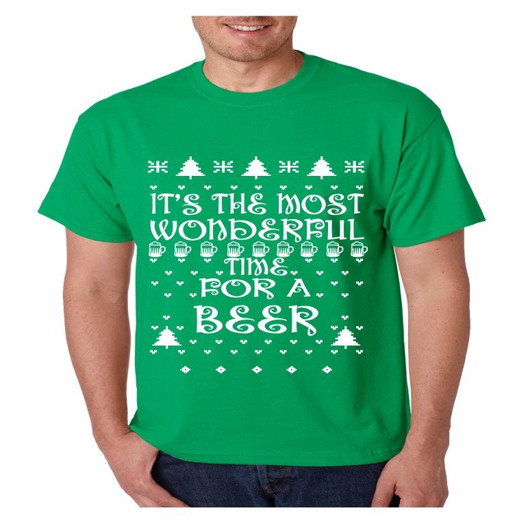 ALLNTRENDS Men's T Shirt It's Most Wonderful Time for Beer Ugly Sweater Xmas (M, Irish Green)