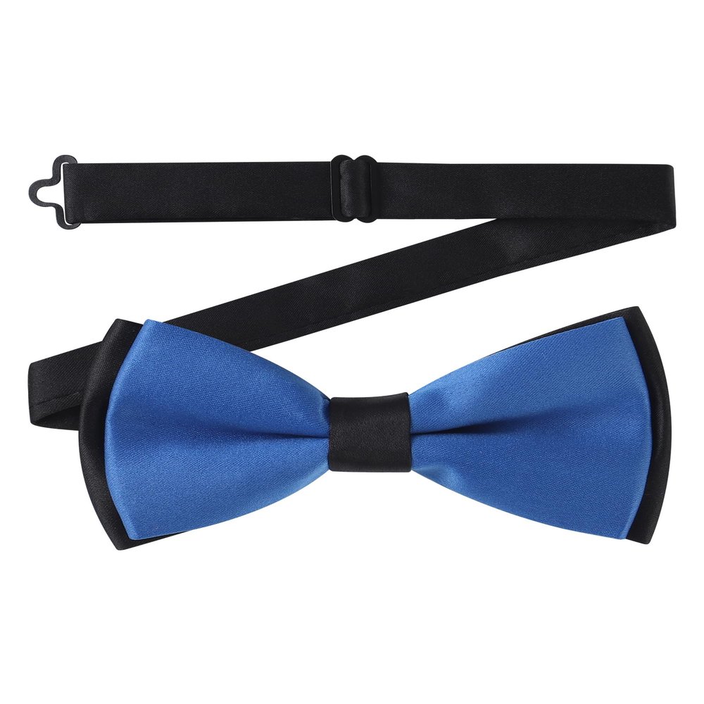 AWAYTR Men's Pre Tied Bow Ties for Wedding Party Fancy Plain Adjustable Bowties Necktie (Royal blue&black)