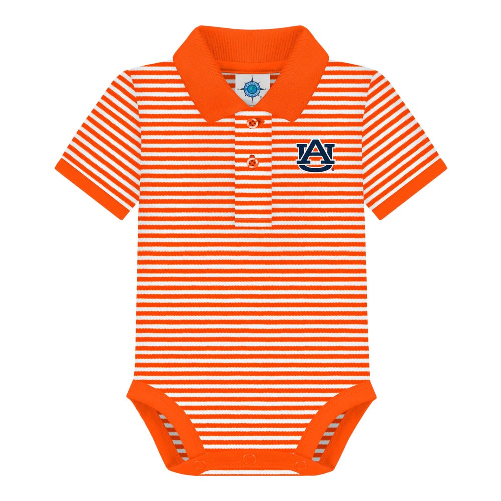Creative Knitwear Auburn University Tigers Newborn Striped Polo Bodysuit - Auburn AU Logo, Orange/White, for Boys & Girls, 12 Months