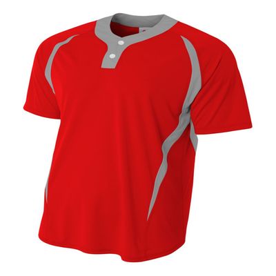 A4 Mens 2-Button Color Block Henley, Large, Scarlet/Silver
