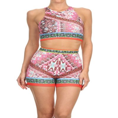 Stretch Cotton Bodysuit Bathing Suit (Medium, Pink Set)
