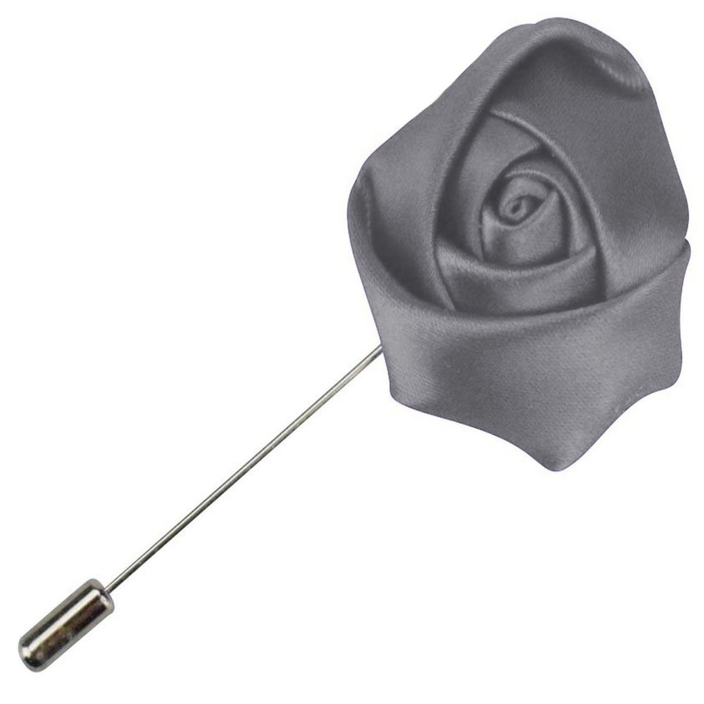 Flairs New York Gentleman's Essentials Premium Handmade Artisan Flowers Lapel Pins (Pack of 1 Pin, Carbon Grey Rose Bud)