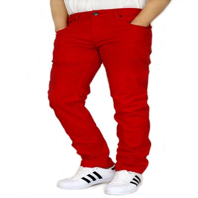 URBANJ Men's Twill Stretch Skinny Jeans (30X30, RED)