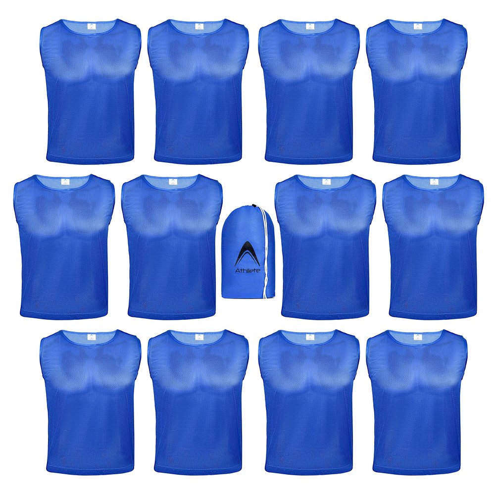 Athllete Boys Scrimmage Vest - Numbered Pinnies, Set of 12, Azure Blue, Medium