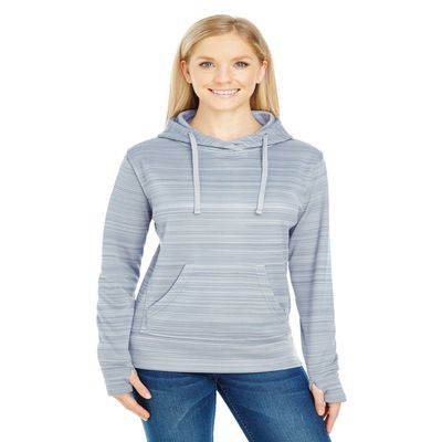 J America Ladies' Odyssey Striped Poly Fleece Lapover Hood S GRANITE STRIPE