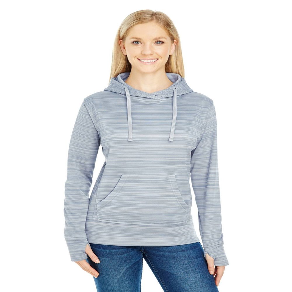 J America Ladies' Odyssey Striped Poly Fleece Lapover Hood S GRANITE STRIPE
