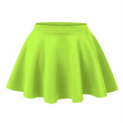 MBJ WB211 Women's Basic Versatile Stretchy Flared Skater Skirt for Girl XS NEON_Lime