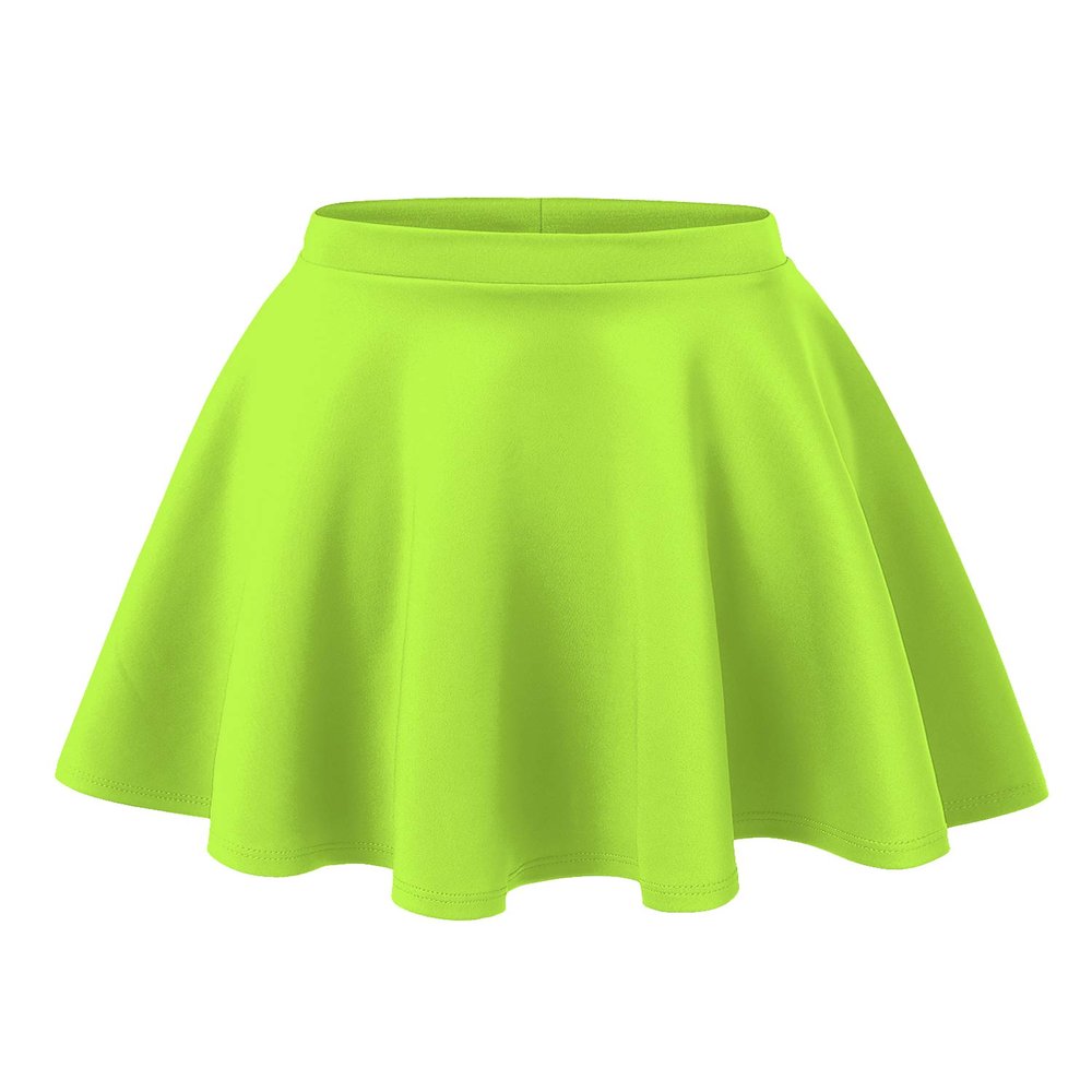 MBJ WB211 Women's Basic Versatile Stretchy Flared Skater Skirt for Girl XS NEON_Lime