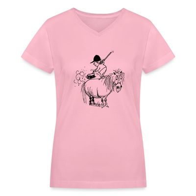Spreadshirt Thelwell Rider Spring Cleaning Sweeping Horse Licensed Women's V-Neck T-Shirt, XL, Pink