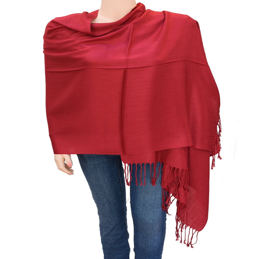 Flyingeagle Trade Solid Color Pashmina Shawl Scarf for Women (Deep Red)