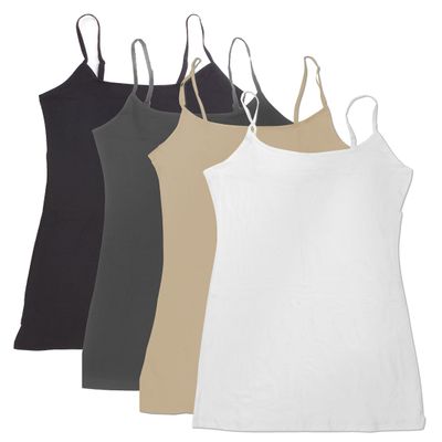 4 Pack Active Basic Women's Basic Tank Top (L-Wh/Khki/Chcl/Bk)