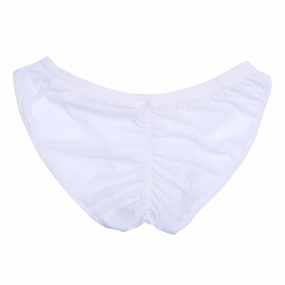 FEESHOW Men's Silky Bikini Briefs Bulge Pouch Underwear Swimwear Ruched Back White one Size