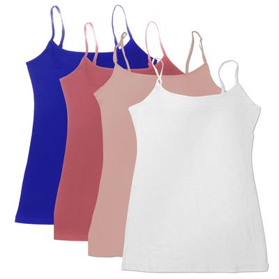 4 Pack Active Basic Women's Basic Tank Top (2X-Wh/Dk Pnk/Dst Rs/Ryl)