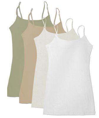 4 Pack Active Basic Women's Basic Tank Top (L-Wh/Oat/Khki/Lt Olv)